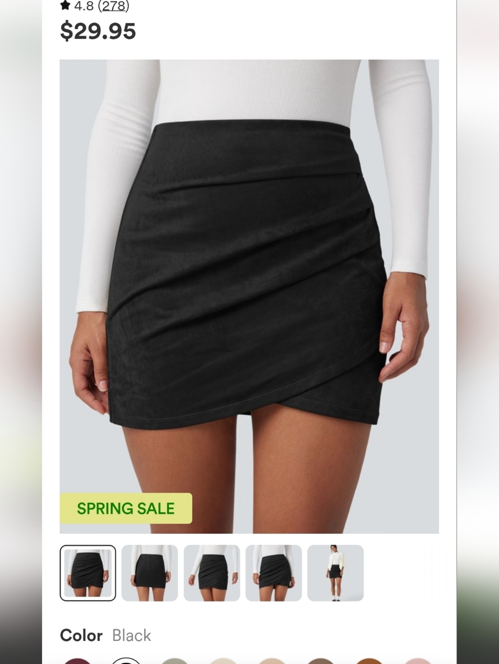 Halara Black Faux-Suede Wrap Mini Skirt